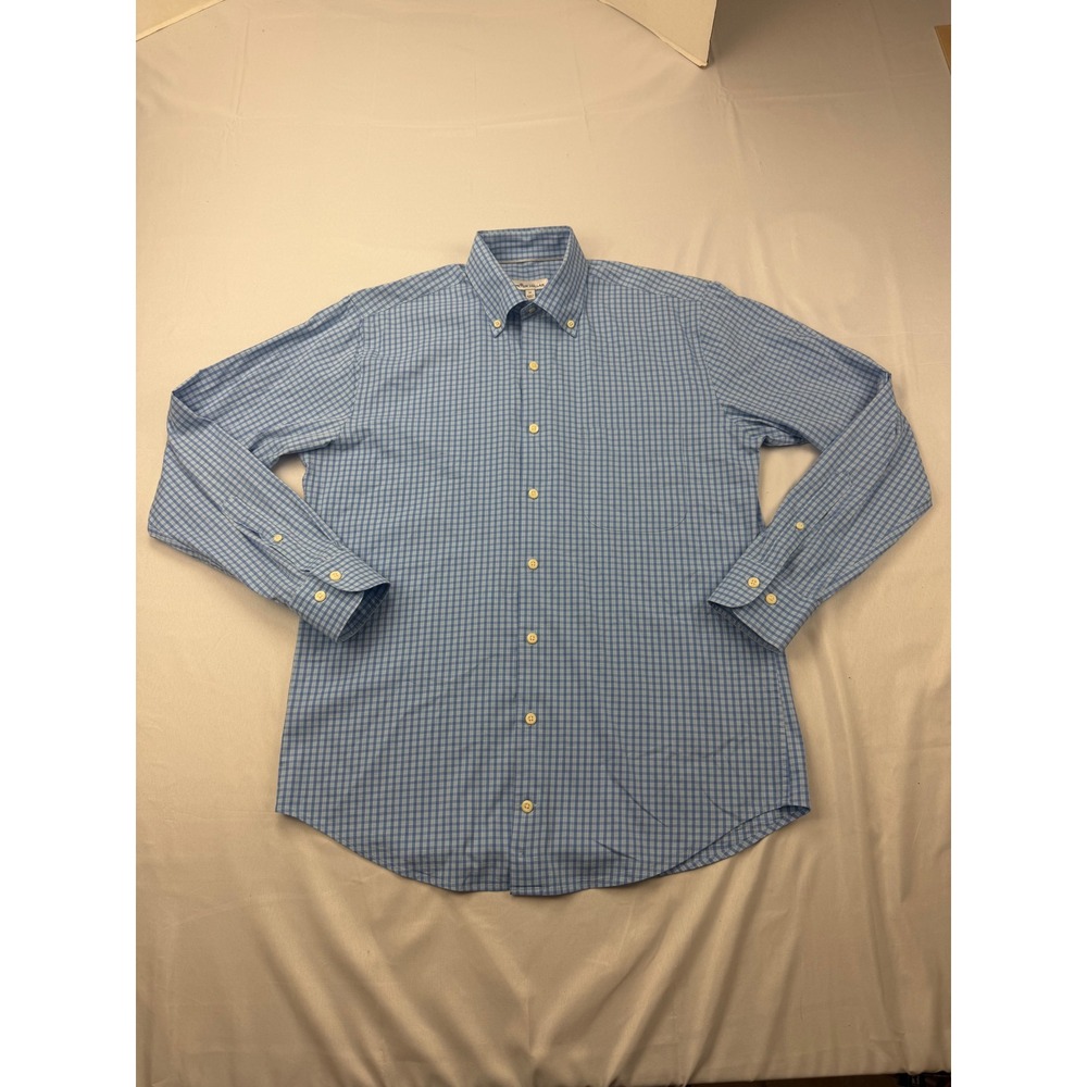 Peter Millar Button Down Shirt Mens M Blue Gingham MS19W28NBL Cotton Blend